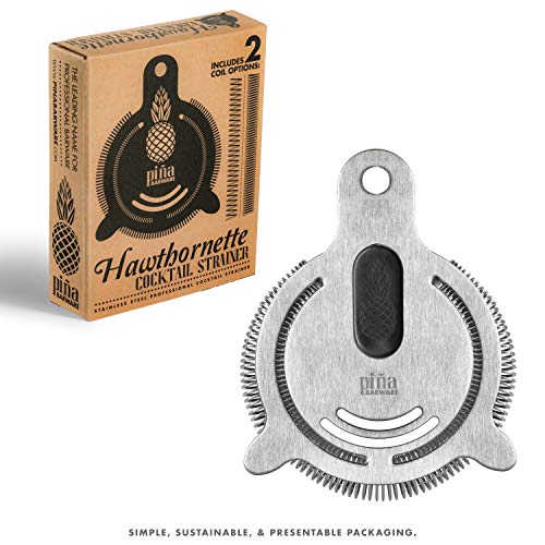 Piña Barware Brushed Finish Stainless Steel Hawthorne Cocktail Bar Strainer with Two Coils - 1 Pack