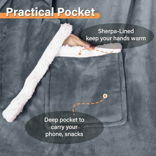 Sherpa Wearable Blanket with Sleeves and Pocket for Adults