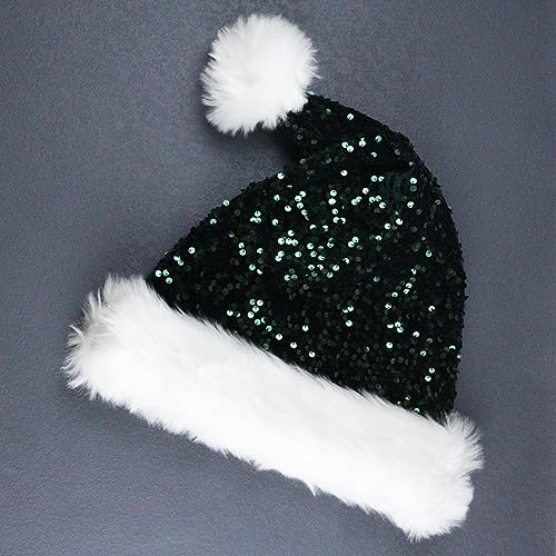 Green Sequin Santa Hat for Adults - Christmas & Holiday Party Accessory