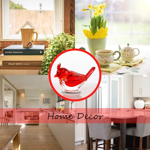Arikyrist Hand Blown Glass Red Bird Figurine - Home Decor Gift for Bird Lovers