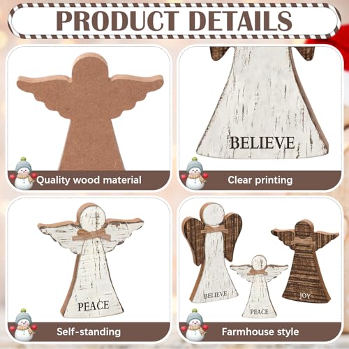 Christmas Angel Table Decor Set - Wooden Farmhouse Ornaments, 3 Pieces