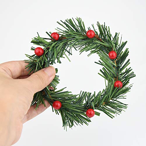 Red Artificial Berry Candle Rings - 10-Pack Mini Wreaths for Pillar Candles