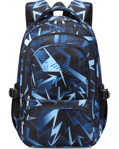 Kids School Backpack with 15.6 Inch Laptop Sleeve - Geometric Blue Bookbag