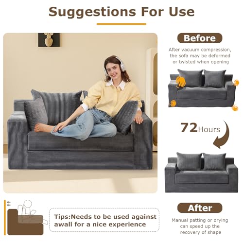 3-in-1 Convertible Corduroy Sofa Bed, Folding Loveseat Futon with Pillows