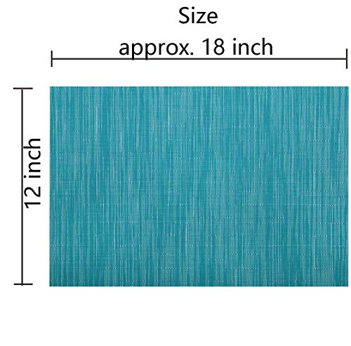 Woven Vinyl Placemats Set of 4, Heat Resistant Non-Slip Table Mats - Teal Blue