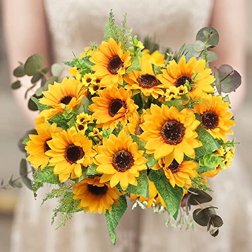 Artificial Silk Sunflowers Bouquet - UV Resistant Outdoor Decor (2 Pack)