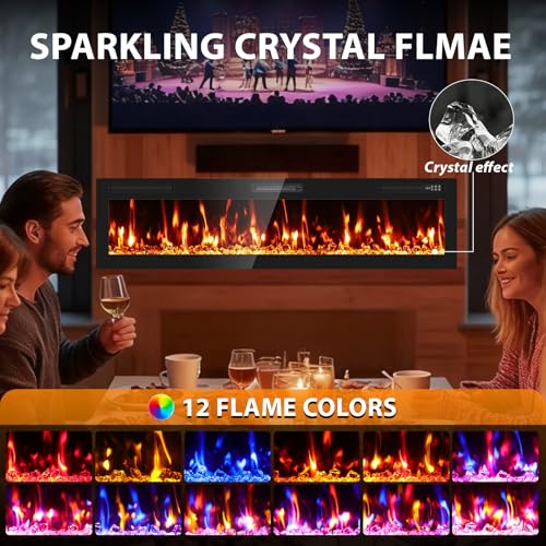 72-Inch Recessed Wall Mounted Electric Fireplace Ultra Thin Linear Insert