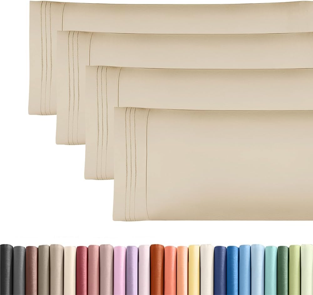 Skiennix Body Pillowcases Set of 4 | Soft & Cozy 20x54 Long Pillow Covers for Side Sleepers - Machine Washable (Wheat)