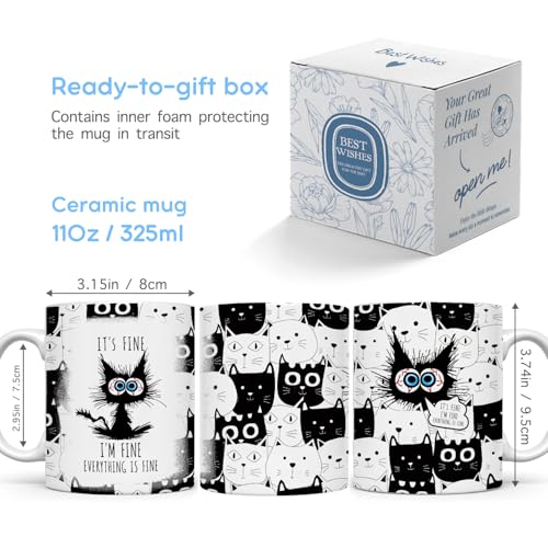 Palasarkaaa Full Cats Funny Black Coffee Mug 11oz Novelty Gift for Cat Lovers