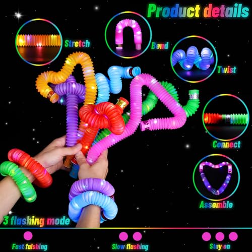 Oleitodh 76 Pcs Glow Light Up Pop Tubes & LED Glasses Party Favors - Shutter LED Glasses & Pop Tube Set