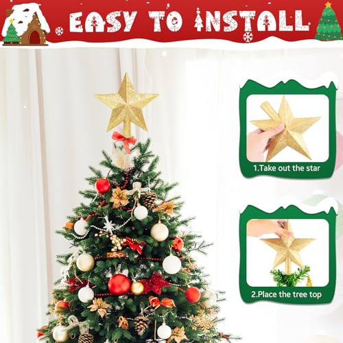 Gold Glitter Christmas Star Tree Topper - 8 Inch Shatterproof Holiday Decor