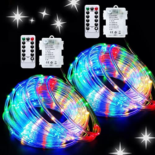 2 Pack Battery Operated LED Rope Lights, 66ft Waterproof String Lights