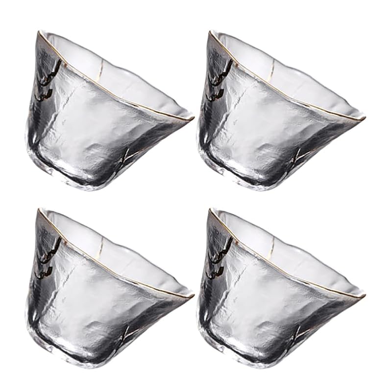 PRETYZOOM 4-Pack Glass Sake Cups with Gold Rim 70ml | Traditional Japanese Drinkware
