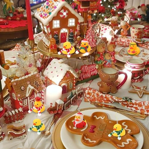 Christmas Duck Ornaments Set - Santa & Holiday Themed Hanging Decor (6 Santa Ducks, 6 Common Ducks, 8 Scarves)