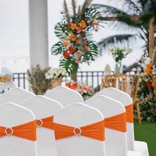 50-Pack Orange Spandex Chair Sashes with Slider Buckle for Wedding & Party
