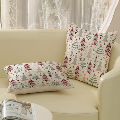 GOLIANDA Geometric Christmas Tree Pillow Covers Set of 2 24x24 Inches Linen Decor