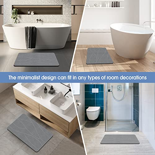 VEELOIM Stone Bath Mat, Fast Drying Diatomaceous Earth Shower Mat Grey
