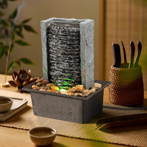 Tabletop Indoor Waterfall Rock Fountain with LED Lights for Home & Office
