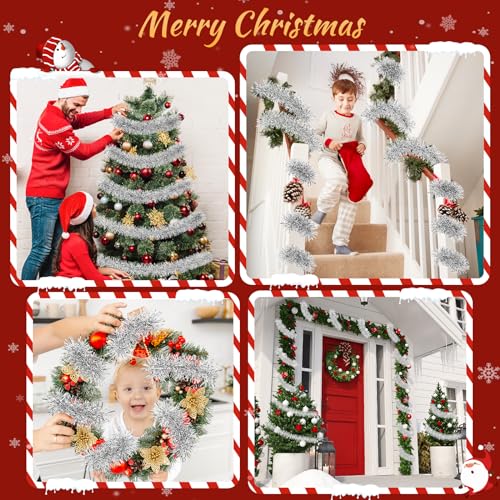 TranquilBliss Silver Christmas Tree Garland - 50 ft Tinsel Garland, Flexible & Reusable (Silver / 1)
