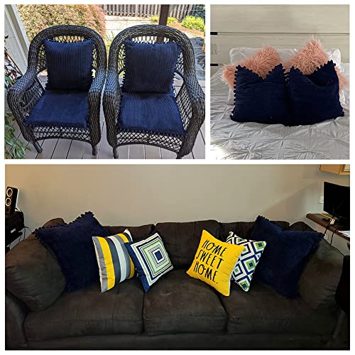 Boho Corduroy Lumbar Throw Pillow Covers with Pom-Poms, 12x20 Inch, Set of 2