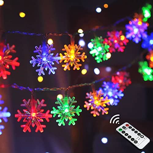 Runleo Multicolor 20ft Snowflake Christmas Lights (40 LED) with Timer Remote
