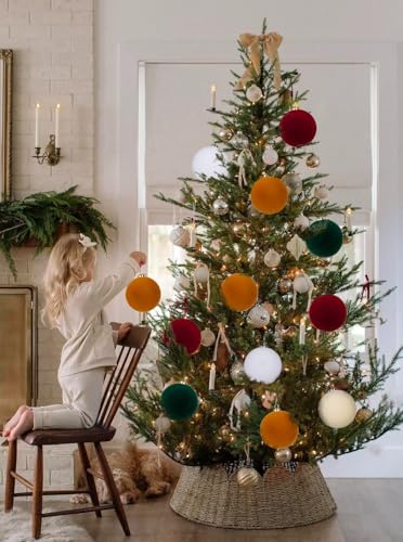 Hollyone Brown Velvet Christmas Ornaments Set 4.72 Inch - Shatterproof Holiday Decorations