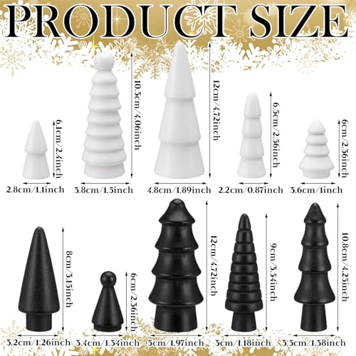 Roowest 10 Pcs Mini Wooden Christmas Trees Black & White Holiday Decor