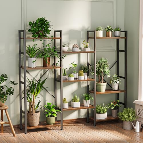 4-Tier Wide Triple Bookshelf with 11 Adjustable Open Display Shelves