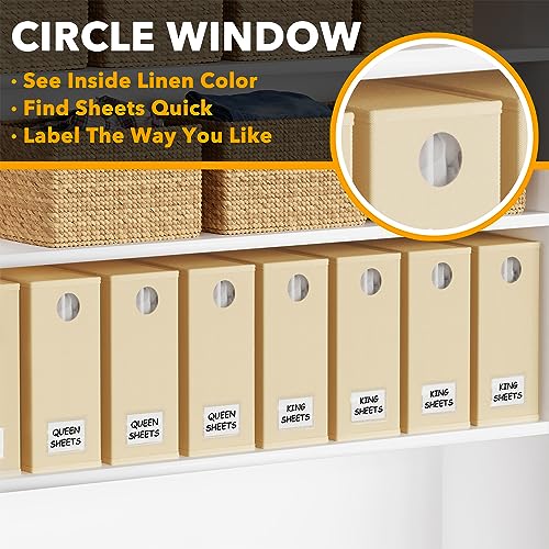 Foldable Bed Sheet Organizer 8 Pack - Linen Closet Storage Box with Window
