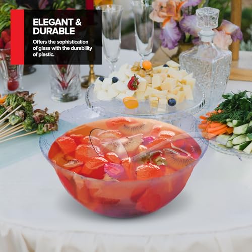 8-Quart Large Plastic Punch Bowl Set with Ladle - Crystal Clear