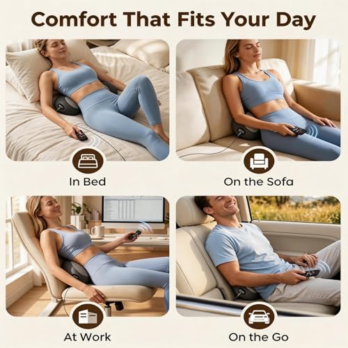 4-in-1 Lumbar Support Pillow Massager with Remote Control - Heat, Vibration & Stretching