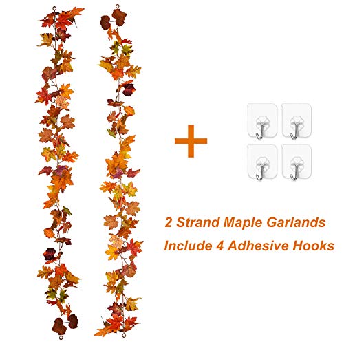 Artificial Fall Maple Leaf Garland 2-Pack - 11.8ft Autumn Foliage Decor