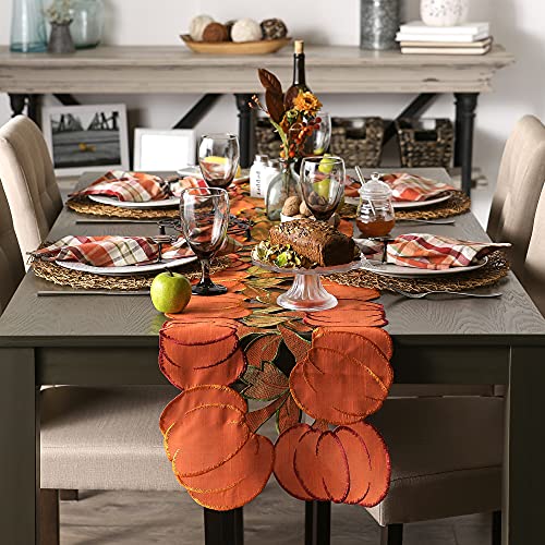 DII Fall Table Decorations Indoor D?cor, Thanksgiving, Table Runner, 14x108, Embroidered Cut Work Pumpkins