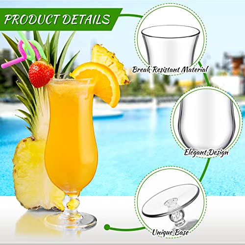 24 Pack Clear Plastic Hurricane Glasses 15 oz Unbreakable Cocktail & Drinkware