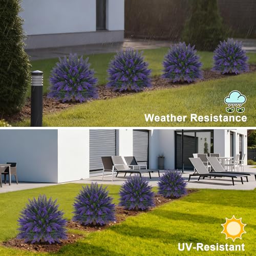 2Pcs 24-Inch Artificial Lavender Topiary Ball Trees, UV-Resistant Faux Shrubs