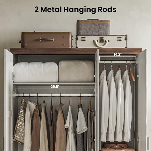 3-Door Wardrobe Closet with Mirror, Adjustable Shelves and Hanging Rods