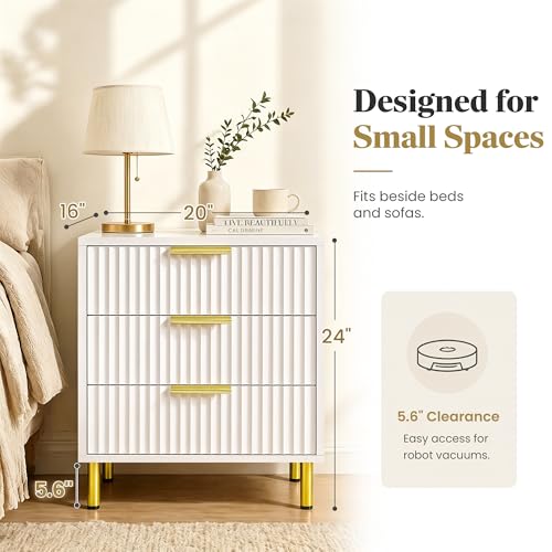White and Gold 3-Piece Bedroom Dresser & Nightstand Set - RIHHA Velaire Collection