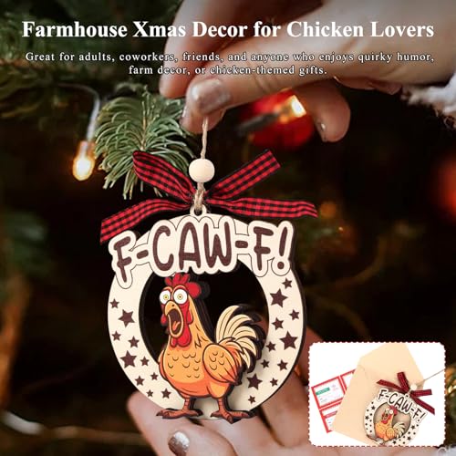 Fynleka Wooden Chicken Christmas Ornament - Farmhouse Holiday Decor for Adults & Chicken Lovers