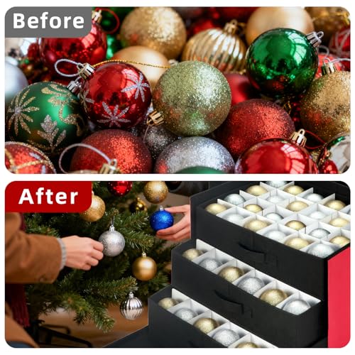Christmas Ornament Storage Box with Adjustable Dividers and Trays