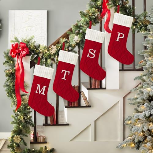 Personalized 21-Inch Knitted Monogram Christmas Stocking with Letter Initial
