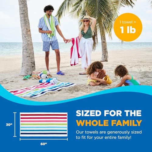 Ben Kaufman Oversized Cabana Striped Cotton Beach Towels - 6 Pack