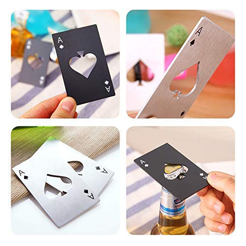 Airoads 2 Pack Credit Card Size Bottle Opener - Portable Stainless Steel Can & Cap Remover - Black & Silver