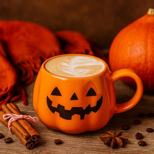 Halloween Cute Pumpkin Mug - Orange, 12 Ounce Pumpkin-Shaped Coffee Cup