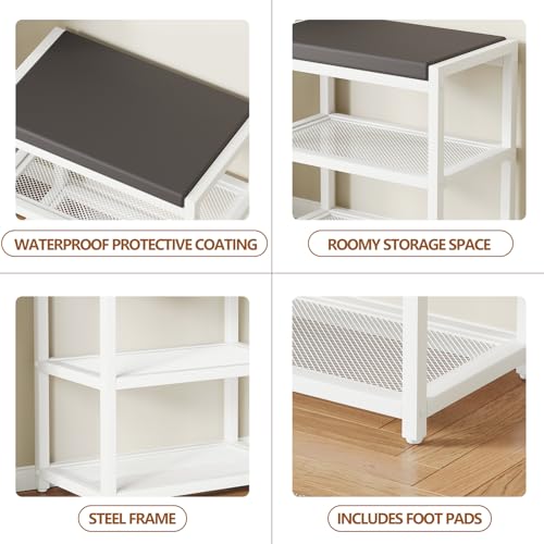 Small Shoe Bench with Cushioned Seat, 18-Inch Entryway Shoe Storage Rack