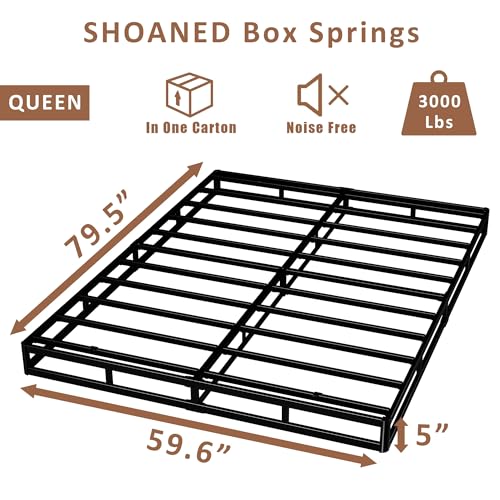 Queen Size 5-Inch Low Profile Metal Box Spring with Washable Fabric Cover
