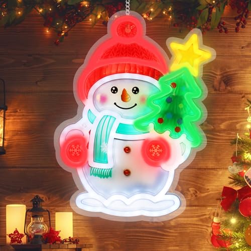 YAOZHOU Snowman LED Neon Sign Christmas Window Decor USB Lights