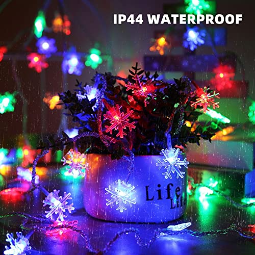 Dazzle Bright 2 Pack Snowflake String Lights 100LED 50ft Battery Operated Multicolor 8 Modes Indoor Outdoor