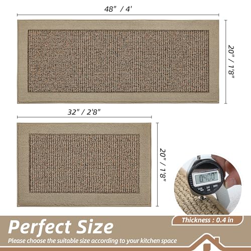 Kitchen Rugs Set of 2, Non-Slip Washable Kitchen Mats, 20"x32" & 20"x48" Taupe