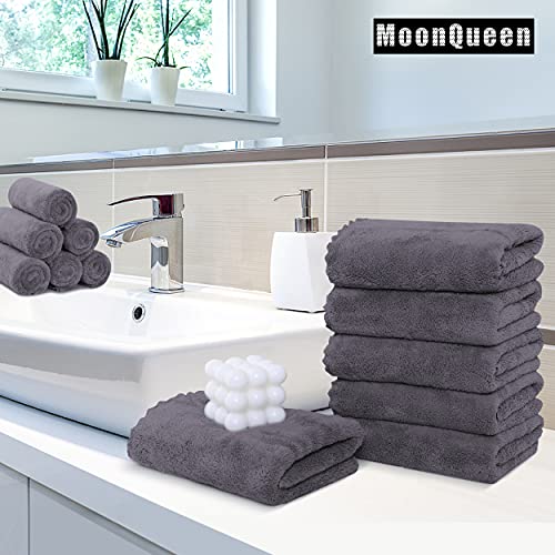 MOONQUEEN 6 Pack Microfiber Coral Velvet Hand Towels Gray 16x28