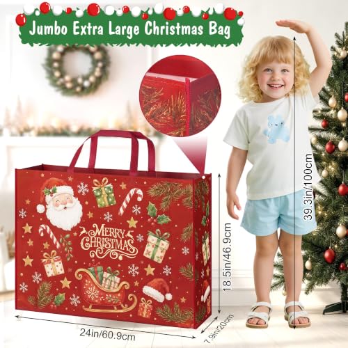 Heetobcos 4 Pack 24x18.5x7.8 Jumbo Extra-Large Christmas Gift Bags with Handles (1 Sheet Pack of 4)
